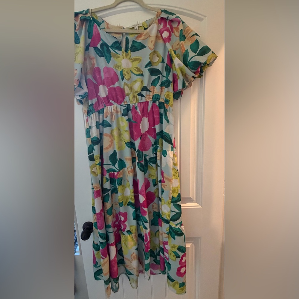 Umgee Floral Dress with Blue and Green Accents